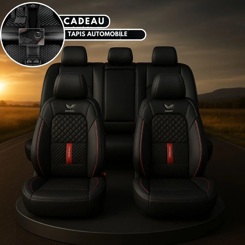 Housse Complète pour Sièges de Voiture en Cuir Véritable Universelle Italian + CADEAU : Tapis Intégral Offert