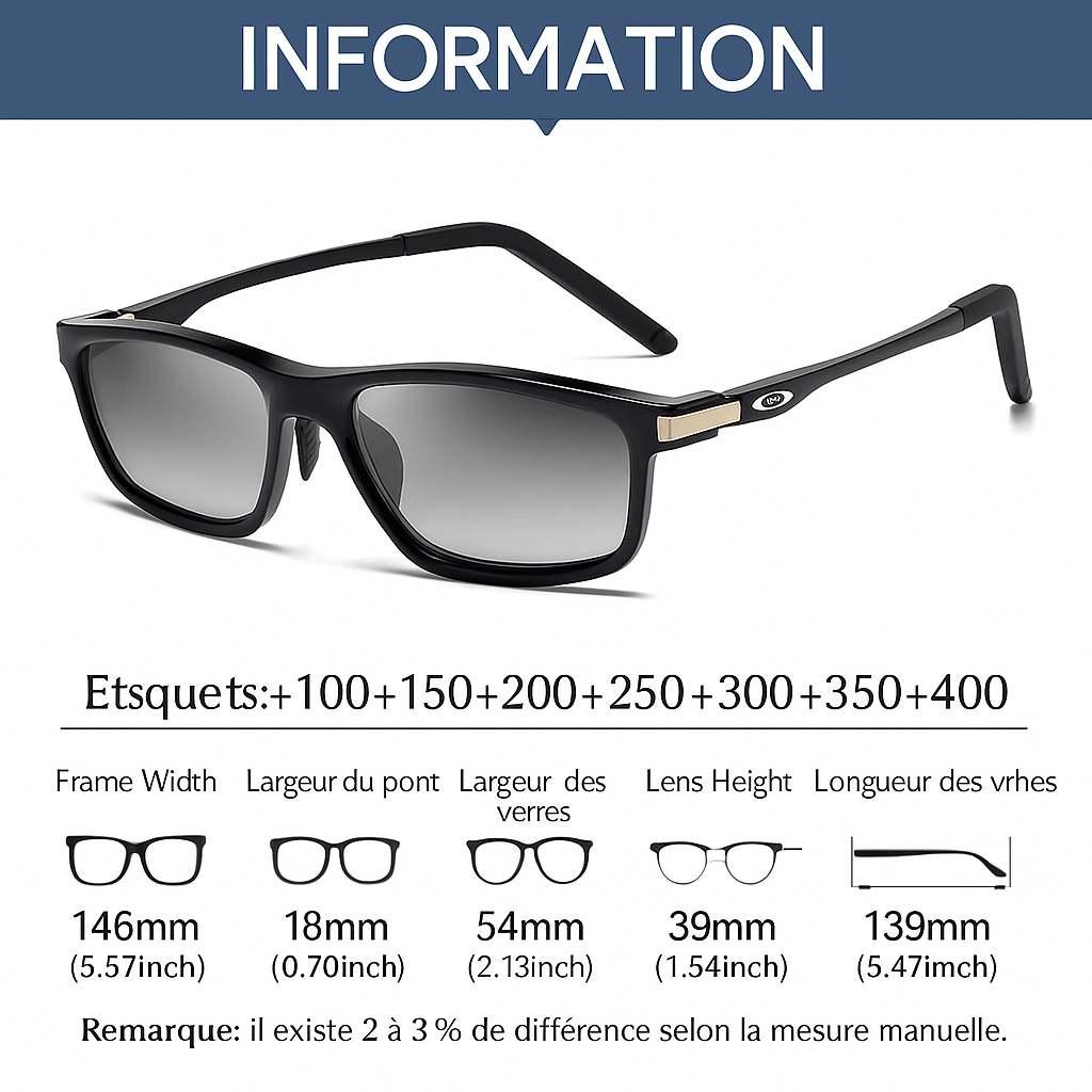 Lunettes de lecture photochromiques TR90 anti-lumière bleue à verres progressifs multifocaux – 1 ACHETÉE = 1 OFFERTE