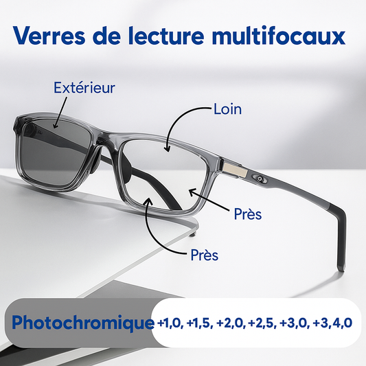 Lunettes de lecture photochromiques TR90 anti-lumière bleue à verres progressifs multifocaux – 1 ACHETÉE = 1 OFFERTE