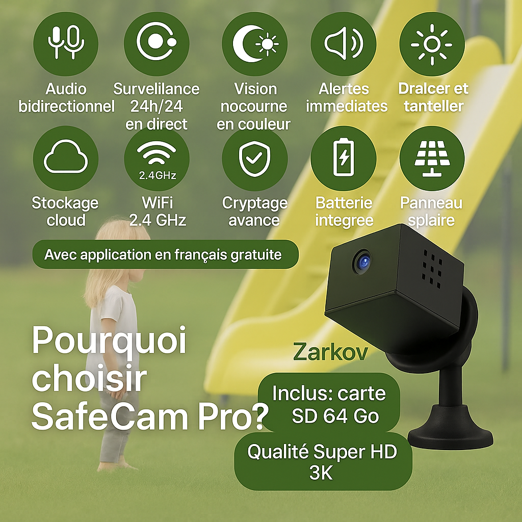Safcon Camera SafeCam Pro | Sécurité Totale – Même Sans Internet ni Électricité – Zarkov